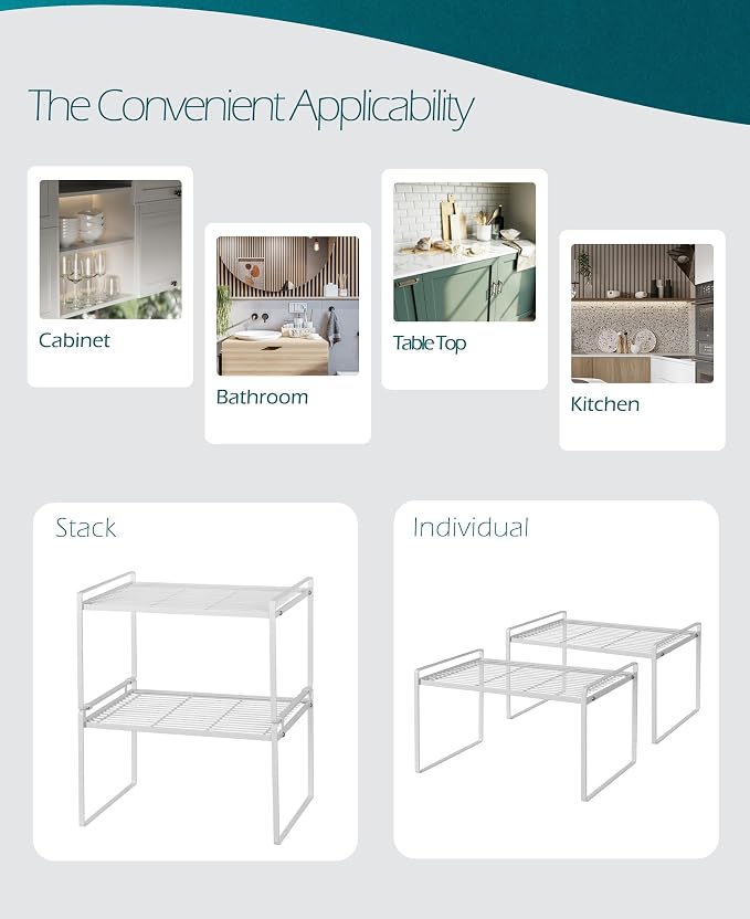 2Pack Kitchen Cabinet Shelf Counter Organizer Rack Pantry Storage Bathroom - Image 5
