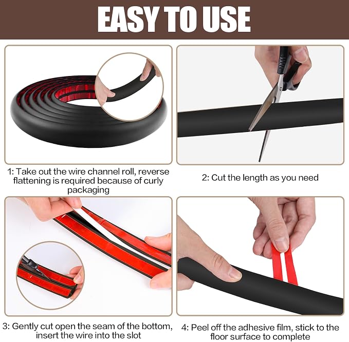 Floor Cord Cover Self Adhesive Cord Hider, 20FT Cable Management, Extension - Image 8