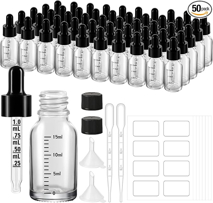 50 Pcs 1/2oz Clear Glass Dropper Bottles by UPBUD