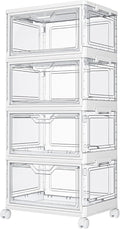 Clear Storage Bins with Lids, 4 Tier Plastic Bins with Wheels, Stackable by Kmiectse