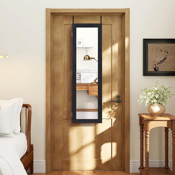 COSTWAY Full Length Mirror Jewelry Cabinet, Wall Door Mounted Jewelry Organizer - Image 5