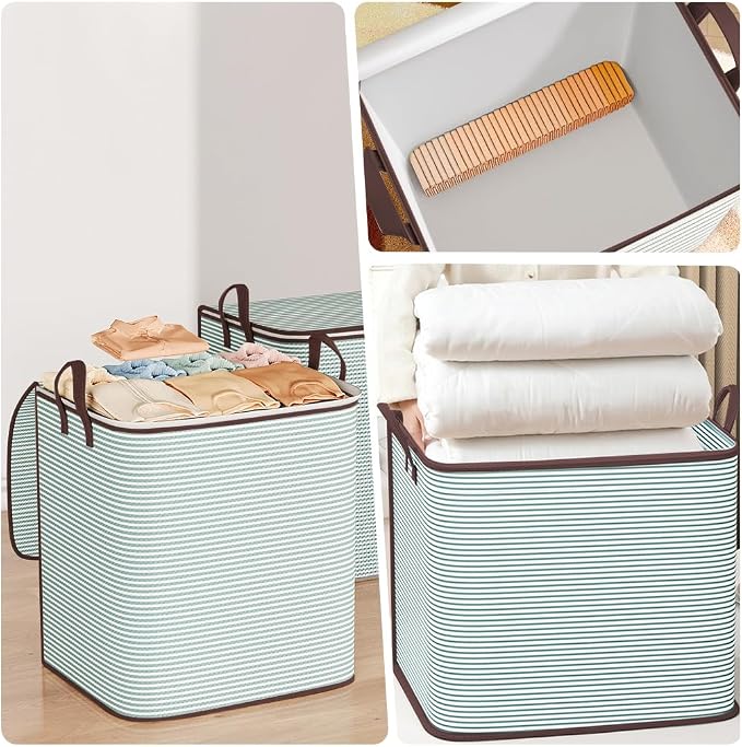 Large Clothes Storage Bins, 4 Pack Foldable Blanket Storage Bags, Storage - Image 5