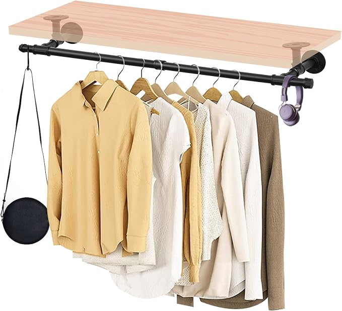 48'' Wall Mounted Clothes Rack Iron Industrial Pipe Clothes Rod by Fobule