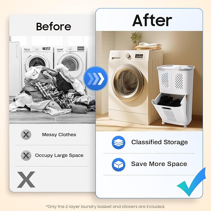2-Tier Laundry Basket Sorter & Movable Laundry Hamper, Storage Organizer - Image 6