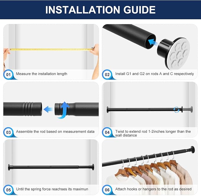 No Drilling Closet Rod, 27.5-94 Inches Hanging Closet Rod - Image 8