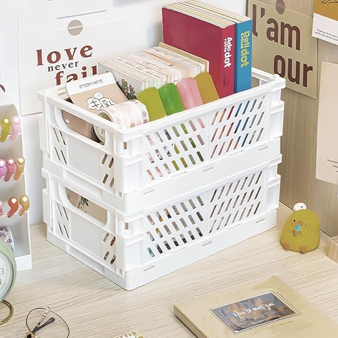 Pastel Plastic Storage Baskets 2 Pack, Collapsible Crates - Image 8