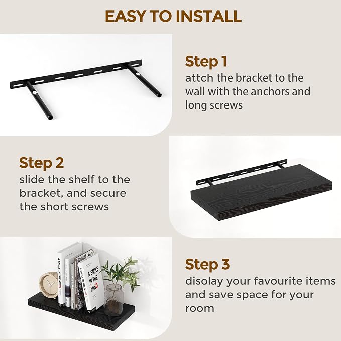 Black Floating Shelves 24 Inch Long 2 Pack - Image 7