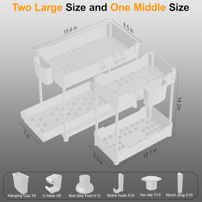 3 Pack Under Sink Organizers, 2-Tier Multi-Use Kitchen and Bathroom Organizers - Image 2