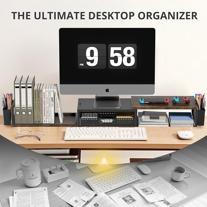 OPNICE Wood Desk Organizers and Accessories, Dual Monitor Stand Riser - Image 6