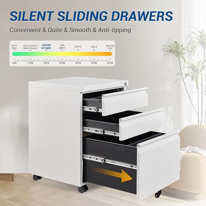 3 Drawer Vertical File Cabinet, Mobile Filling Cabinet - Image 4