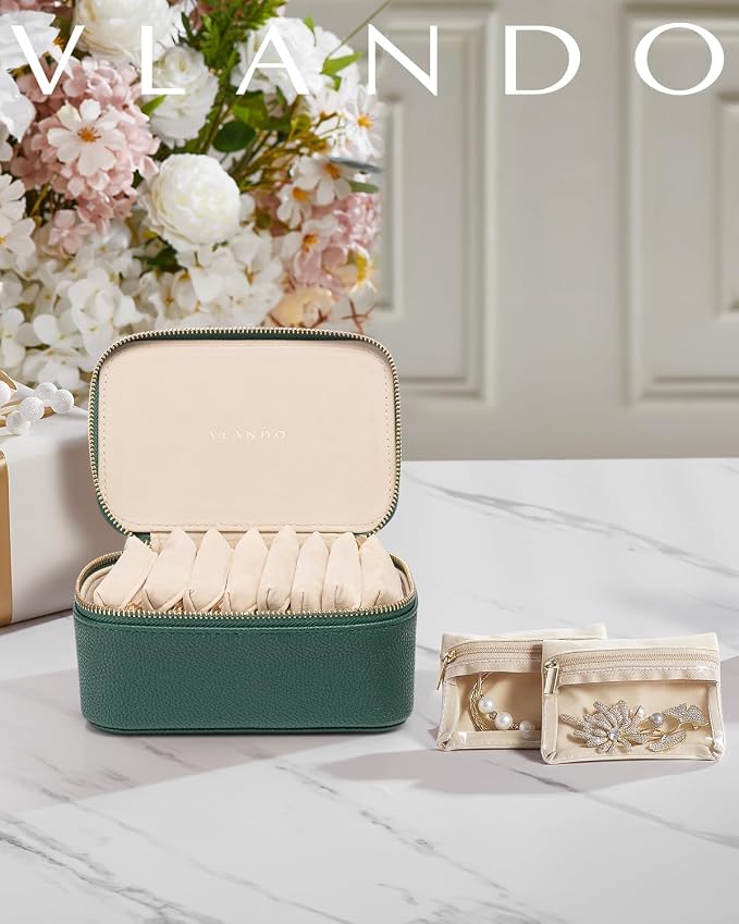 Vlando Jewelry Box with 8 Velvet Jewelry Bags Travel Jewelry Storage Box Petal - Image 5