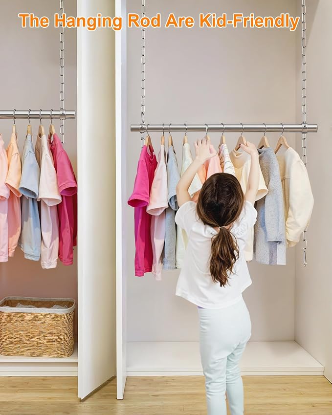 Hanging Closet Rod, Adjustable Width and Height Closet Rods Extender, 17-40inch - Image 3