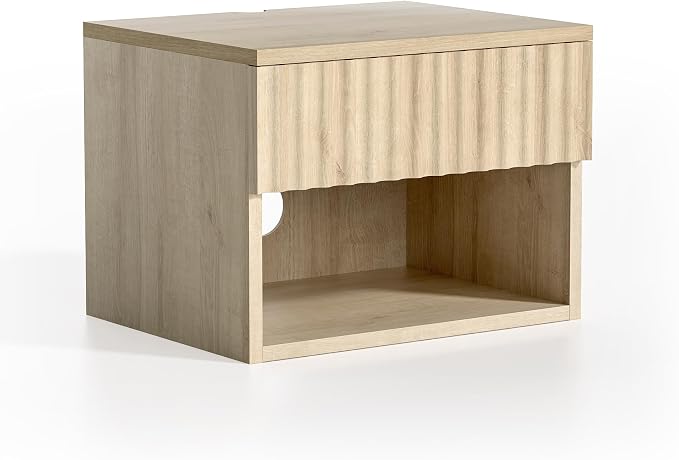Floating Nightstand with Drawer and Open Shelf, Small Wall Mounted Bedside End - Image 8
