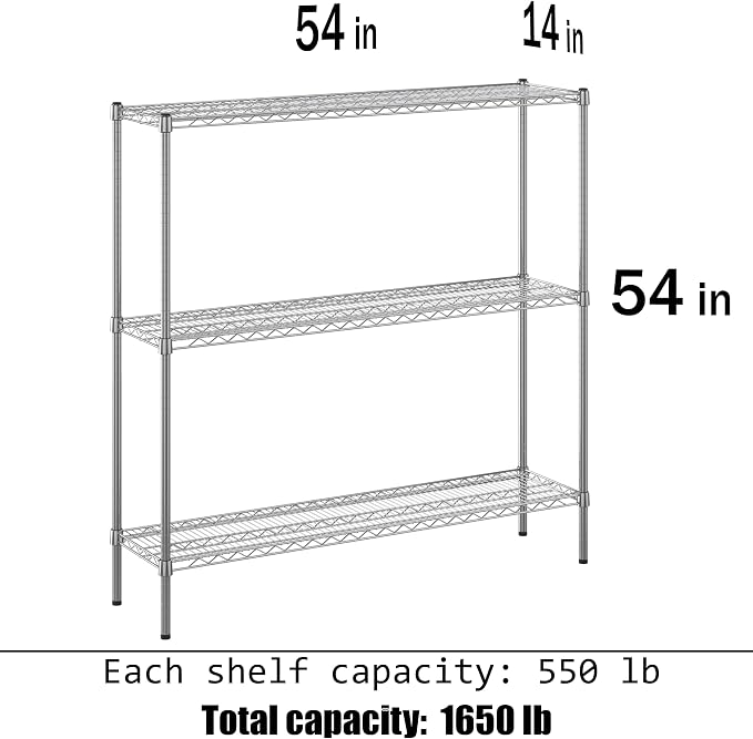14" Deep x 54" Wide x 54" Height Wire Shelving Kit | 3-Tier | NSF Commercial - Image 3