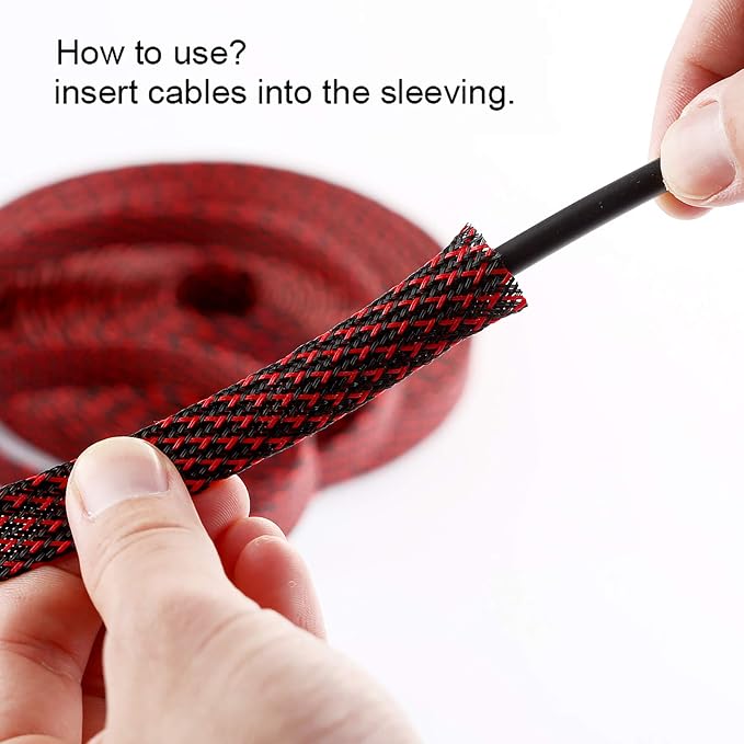 100ft - 1/2 inch PET Expandable Braided Sleeving – BlackRed – Alex Tech Braided - Image 6