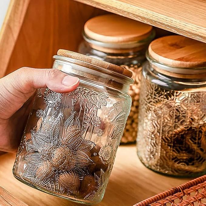 ANSQU 2 Pack Vintage Glass Storage Jar, 23.7 FL OZ Glass Food Storage Containers - Image 3