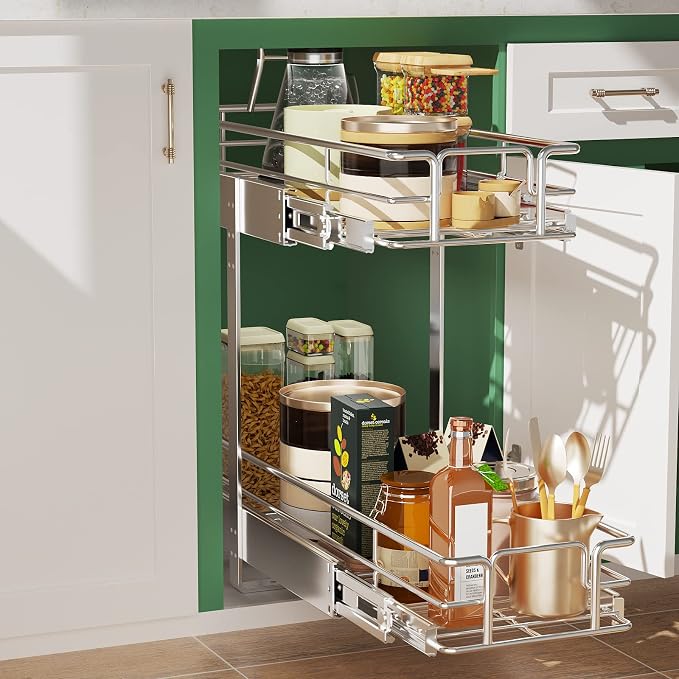 LOVMOR 2 Tier Individual Pull Out Cabinet Organizer 7½" W x 21½" D, Slide Out - Image 5