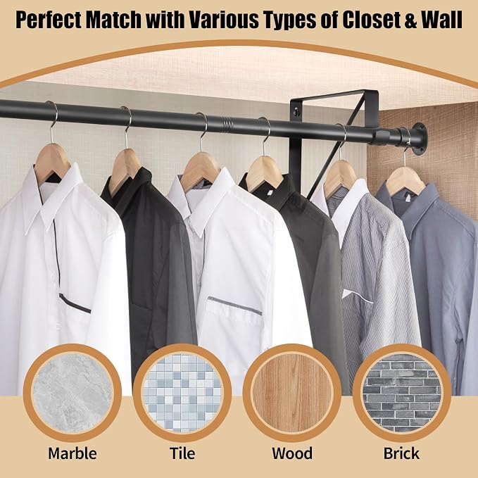 Closet Rod, 16 to 87 Inch Closet Rods Heavy Duty Adjustable Wardrobe Poles - Image 4