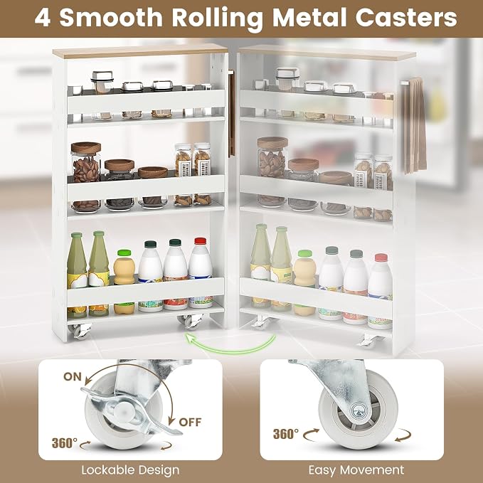 MAT EXPERT Slim Rolling Storage Cart, 4-Tier Freestanding Slim Storage Cart - Image 5