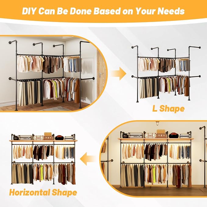 Industrial Pipe Clothing Rack, Reversible 79.7” Clothes Rack - Image 8