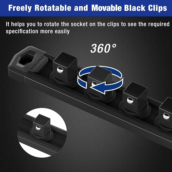 WORKPRO Magnetic Socket Organizer, 3/8-Inch Drive Aluminum Alloy Socket Rail - Image 4