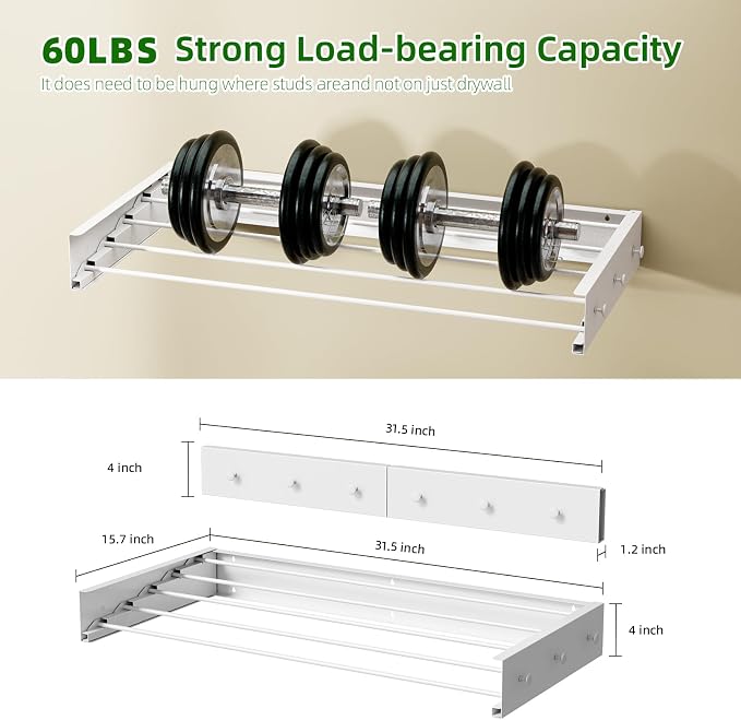 Wall Mounted Drying Rack for Laundry 31.5'', Folding Clothes Drying Rack Wall - Image 6