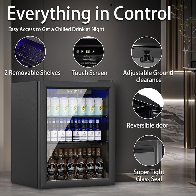 Mini Fridge 70 Can Beverage Refrigerator, 1.7 Cu.Ft Drink Fridge - Image 2