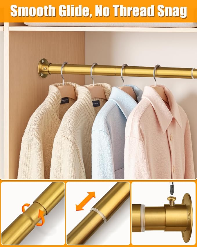 Closet Rods for Hanging Clothes, 17-40 Inch Heavy Duty and Stepless Adjustable - Image 5
