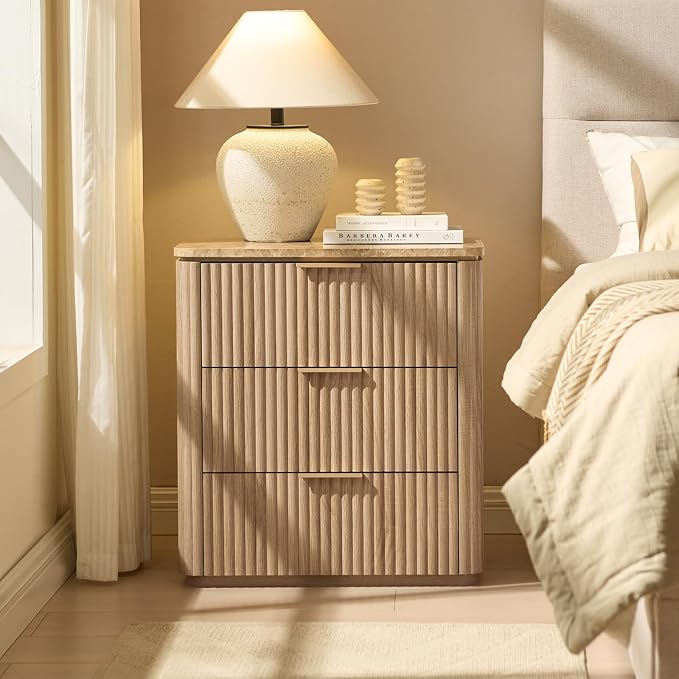 Fluted Nightstand Set of 2, Engineered Wood Bedside Table - Image 7