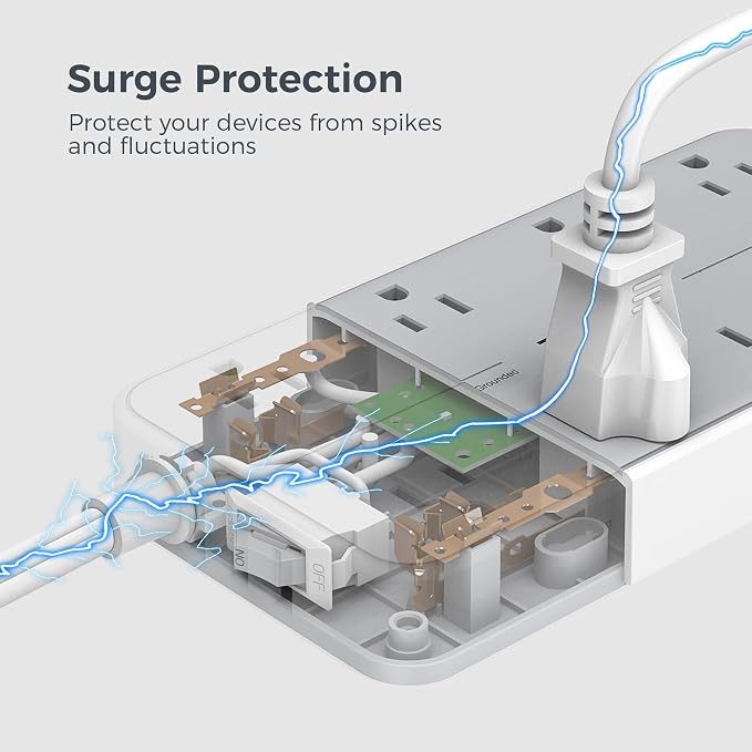Flat Plug 15 FT Extension Cord, TESSAN Surge Protector Power Strip - Image 6