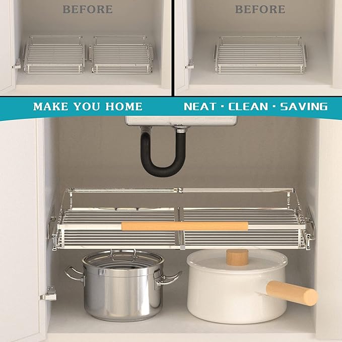 Pull Out Cabinet Shelf, Slide Out Cabinet Organizer Heavy Duty Under Sink - Image 3