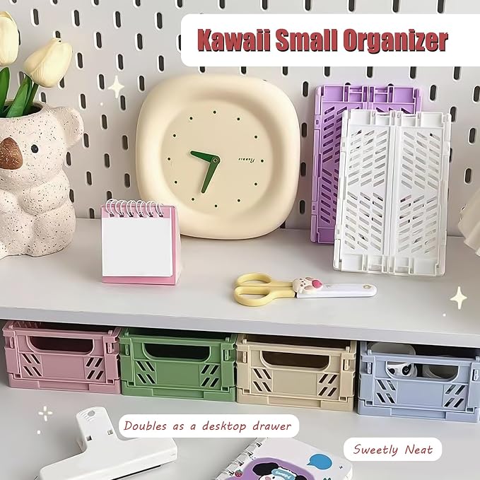 Small Pastel Plastic Storage Bins 2Pcs Foldable Pastel Crates Plastic Basket - Image 6