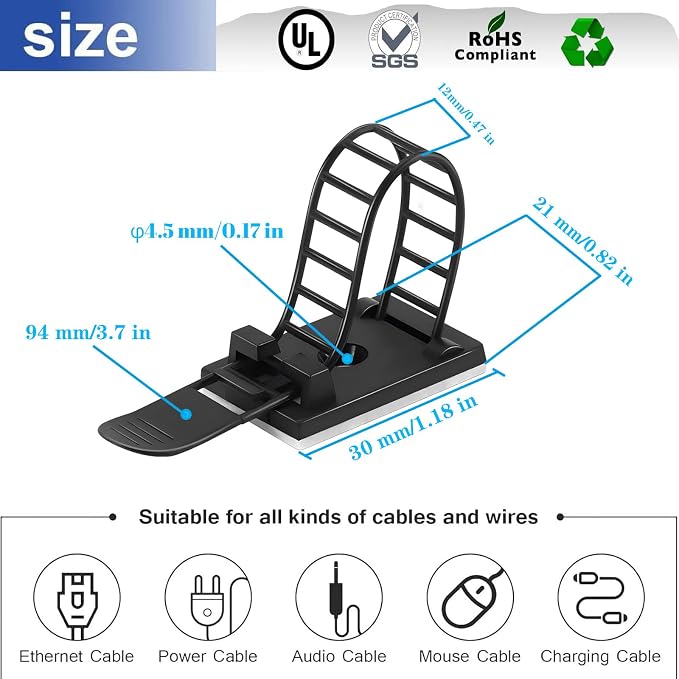 Adjustable 3M Adhesive Cable Management Clips 100Pcs, Large self Adhesive Cable - Image 3