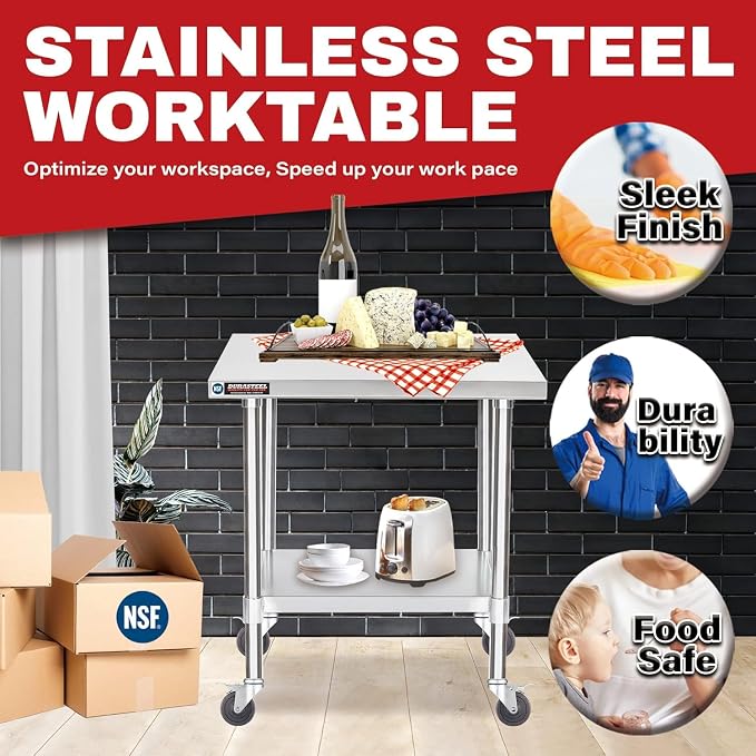 DuraSteel 24x30 NSF Stainless Steel Cart Work Table - Image 4