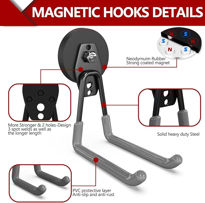 3-H Heavy Duty Magnet Garage Hooks 4 Pack, Extra Large Strong Magnetic Hooks - Image 5