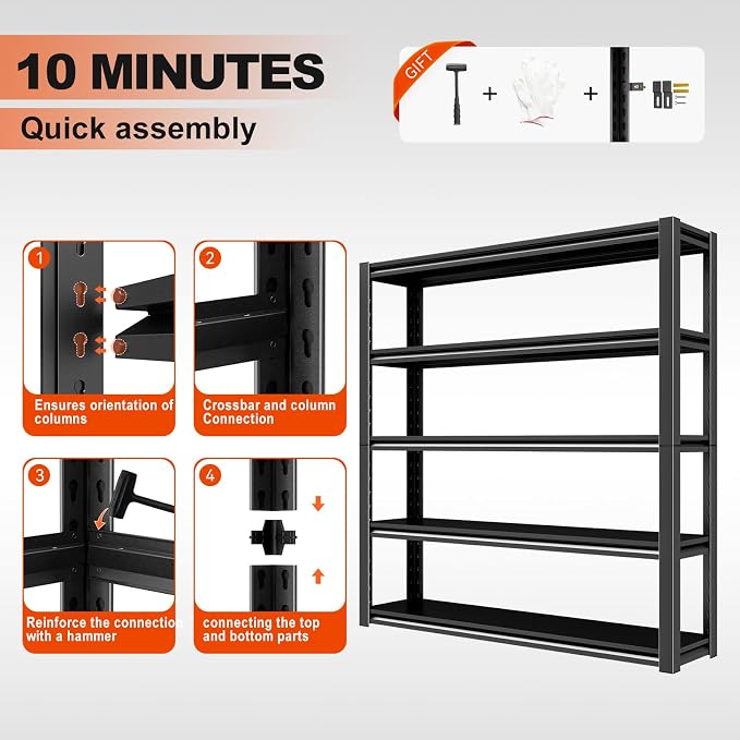 72" H Garage Shelving, Heavy Duty Storage Shelves, 3000LBS Steel Shelving - Image 4