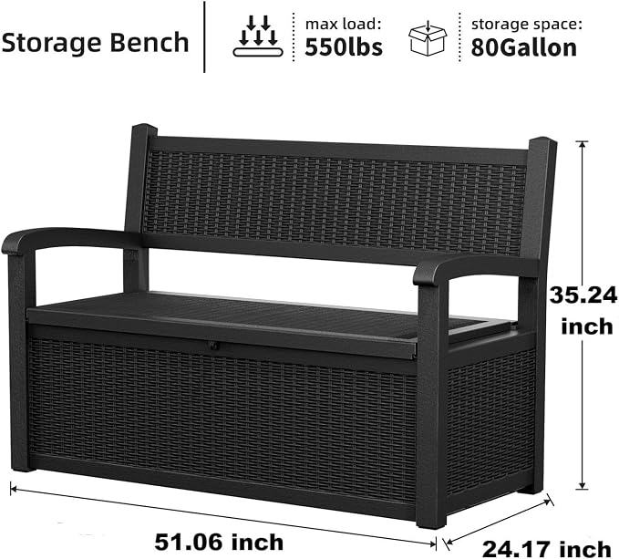 EasyUp 80 Gallon Outdoor Storage Bench Lockable Deck Box Outdoor Storage Box - Image 6