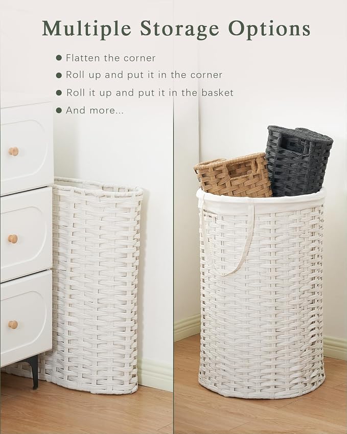 Laundry Basket Round Rattan Laundry Hamper 29.1 Gal Handwoven Large Wicker - Image 6