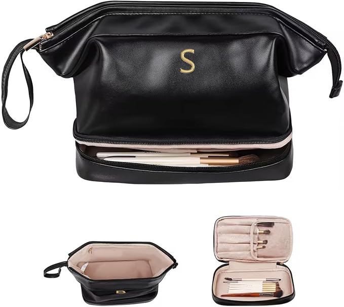 Personalized Gifts, Initial Makeup Bag, Personalized Double Layer Cosmetic Bag by Vogewood