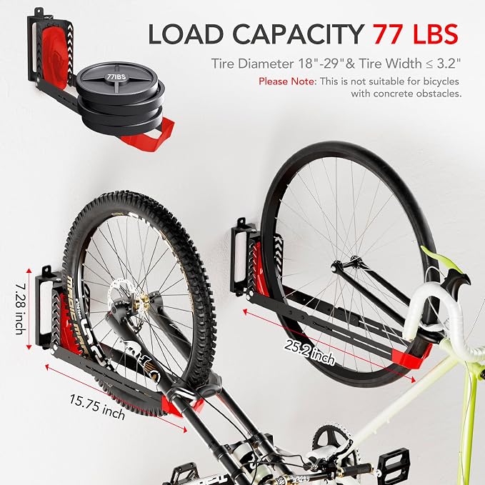 3-Pack Swivel Bike Rack Wall Mount, Bike Hangers - Image 2