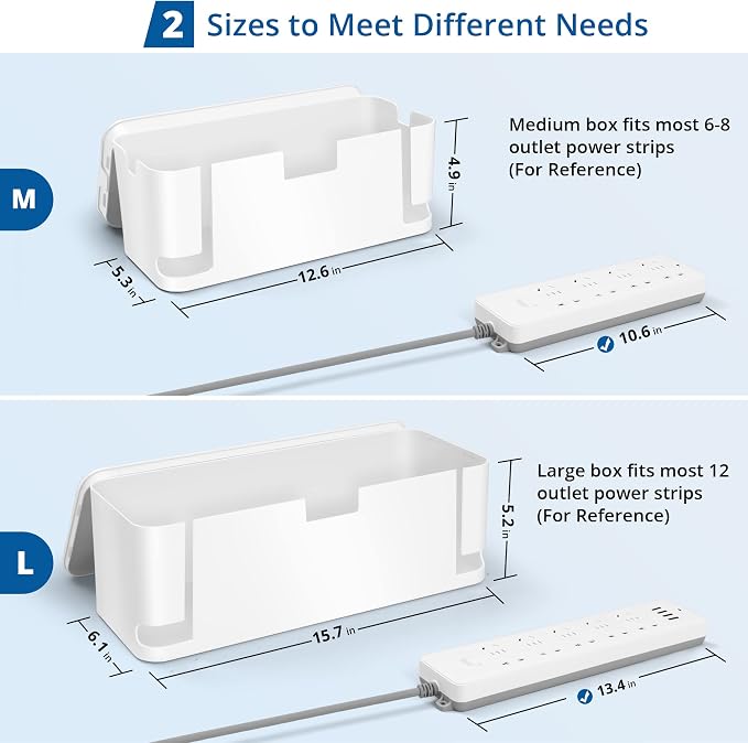 ZhiYo Cable Management Box White, Cord Hider Box to Conceal Power Strips on - Image 2
