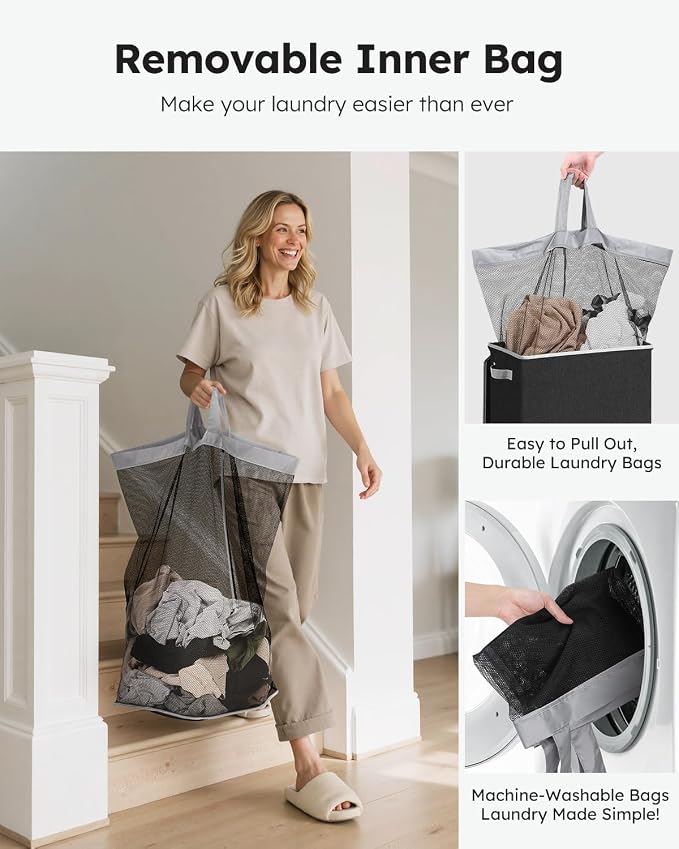SOLEDI Laundry Hamper with Lid 90L Large & Tall Collapsible Laundry Basket - Image 4