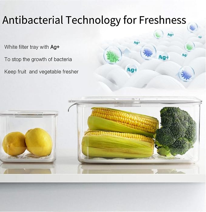 vacane Produce Saver with Lids, 2 Piece Fruit Vegetable Storage Container with - Image 2
