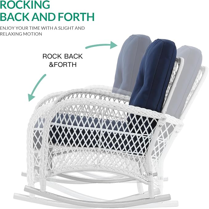 VIVIJASON 2 Piece Patio Wicker Rattan Rocker Chair, Outdoor Rattan Rocker Chair - Image 3