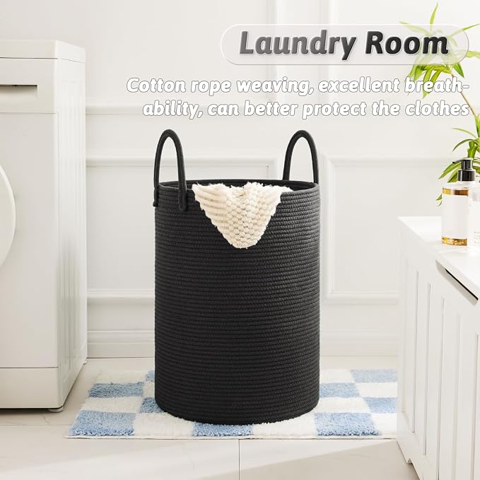 Laundry Basket, Woven Cotton Rope Laundry Hamper, 40L - Image 5