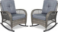 VIVIJASON 2 Piece Patio Wicker Rattan Rocker Chair, Outdoor Rattan Rocker Chair by VIVIJASON