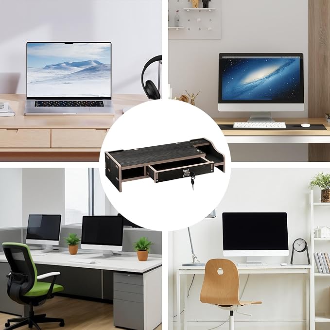 Desktop Computer Elevated Stand 48.8x20x10.5cm, Wooden Monitor Riser - Image 4