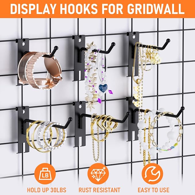 INCLY 4/6/8 Inch Gridwall Hooks, 60 Pack Heavy Duty Black Display Hooks - Image 6