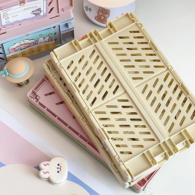 Pastel Plastic Storage Baskets 2 Pack, Collapsible Crates - Image 7