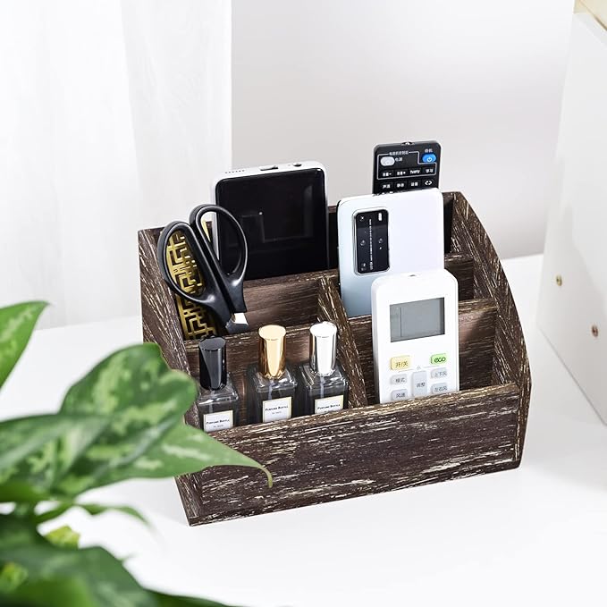 OKSQW Wood Desk Organizer, Solid Wooden Dark Brown Pen Holder by WelcometoOKSQW